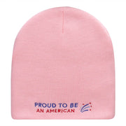 Proud American Phrase Embroidered Short Knitted Beanie