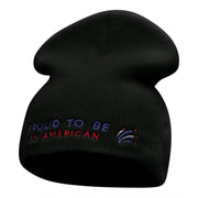 Proud American Phrase Embroidered Short Knitted Beanie