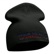 Proud American Phrase Embroidered Short Knitted Beanie