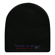 Proud American Phrase Embroidered Short Knitted Beanie