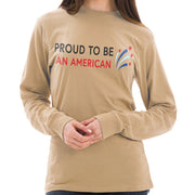 Proud American Phrase Ring Spun Cotton Premium Long Sleeve Graphic Shirt