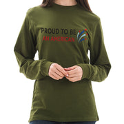 Proud American Phrase Ring Spun Cotton Premium Long Sleeve Graphic Shirt