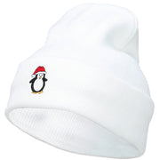 Penguin with Red Hat Embroidered Long Beanie