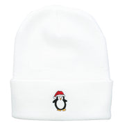 Penguin with Red Hat Embroidered Long Beanie