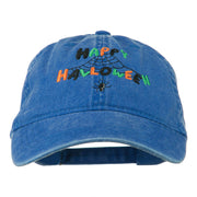 Happy Halloween Spider Webs Embroidered Washed Dyed Cap