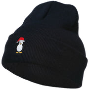 Penguin with Red Hat Embroidered Long Beanie