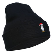 Penguin with Red Hat Embroidered Long Beanie