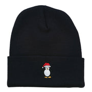 Penguin with Red Hat Embroidered Long Beanie