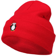 Penguin with Red Hat Embroidered Long Beanie