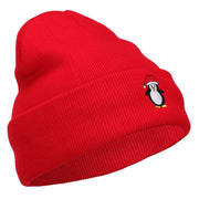 Penguin with Red Hat Embroidered Long Beanie