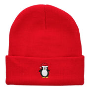 Penguin with Red Hat Embroidered Long Beanie