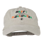 Happy Halloween Spider Webs Embroidered Washed Dyed Cap