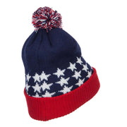 USA Flag Cuffed Pom Beanie