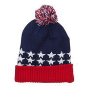 USA Flag Cuffed Pom Beanie