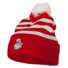 Santa Claus Head Embroidered Striped Pom Cuff Beanie