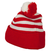 Santa Claus Head Embroidered Striped Pom Cuff Beanie