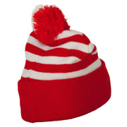 Santa Claus Head Embroidered Striped Pom Cuff Beanie