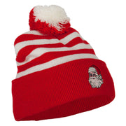 Santa Claus Head Embroidered Striped Pom Cuff Beanie