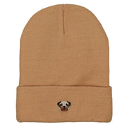 Pug Dog Head Embroidered Long Knitted Beanie