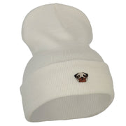 Pug Dog Head Embroidered Long Knitted Beanie