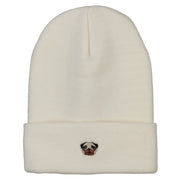 Pug Dog Head Embroidered Long Knitted Beanie