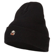 Pug Dog Head Embroidered Long Knitted Beanie