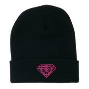 Hot Pink Diamond Embroidered Long Cuff Beanie