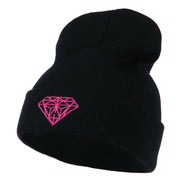 Hot Pink Diamond Embroidered Long Cuff Beanie