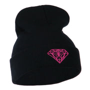 Hot Pink Diamond Embroidered Long Cuff Beanie