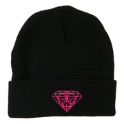 Hot Pink Diamond Embroidered Long Cuff Beanie