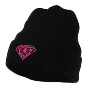 Hot Pink Diamond Embroidered Long Cuff Beanie