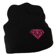 Hot Pink Diamond Embroidered Long Cuff Beanie