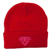 Hot Pink Diamond Embroidered Long Cuff Beanie