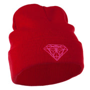 Hot Pink Diamond Embroidered Long Cuff Beanie