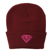 Hot Pink Diamond Embroidered Long Cuff Beanie