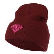 Hot Pink Diamond Embroidered Long Cuff Beanie