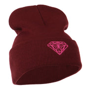 Hot Pink Diamond Embroidered Long Cuff Beanie