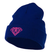 Hot Pink Diamond Embroidered Long Cuff Beanie