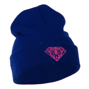 Hot Pink Diamond Embroidered Long Cuff Beanie