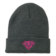 Hot Pink Diamond Embroidered Long Cuff Beanie