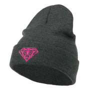 Hot Pink Diamond Embroidered Long Cuff Beanie