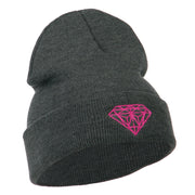 Hot Pink Diamond Embroidered Long Cuff Beanie