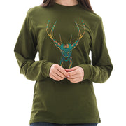 Psychedelic Deer Graphic Long Sleeve Crewneck Tee