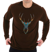 Psychedelic Deer Graphic Long Sleeve Crewneck Tee