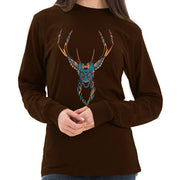 Psychedelic Deer Graphic Long Sleeve Crewneck Tee