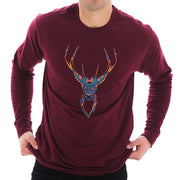 Psychedelic Deer Graphic Long Sleeve Crewneck Tee