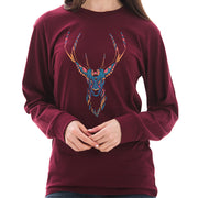 Psychedelic Deer Graphic Long Sleeve Crewneck Tee