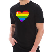 Pixel Rainbow Heart Graphic Design Short Sleeve Cotton Jersey T-Shirt