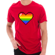 Pixel Rainbow Heart Graphic Design Short Sleeve Cotton Jersey T-Shirt