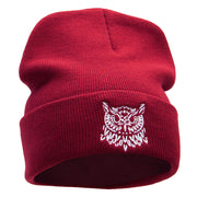 Owl Embroidered 12 Inch Long Knitted Beanie